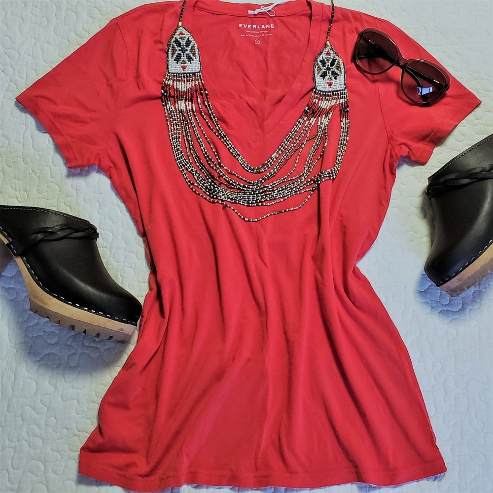 Everlane Red V-neck Tee